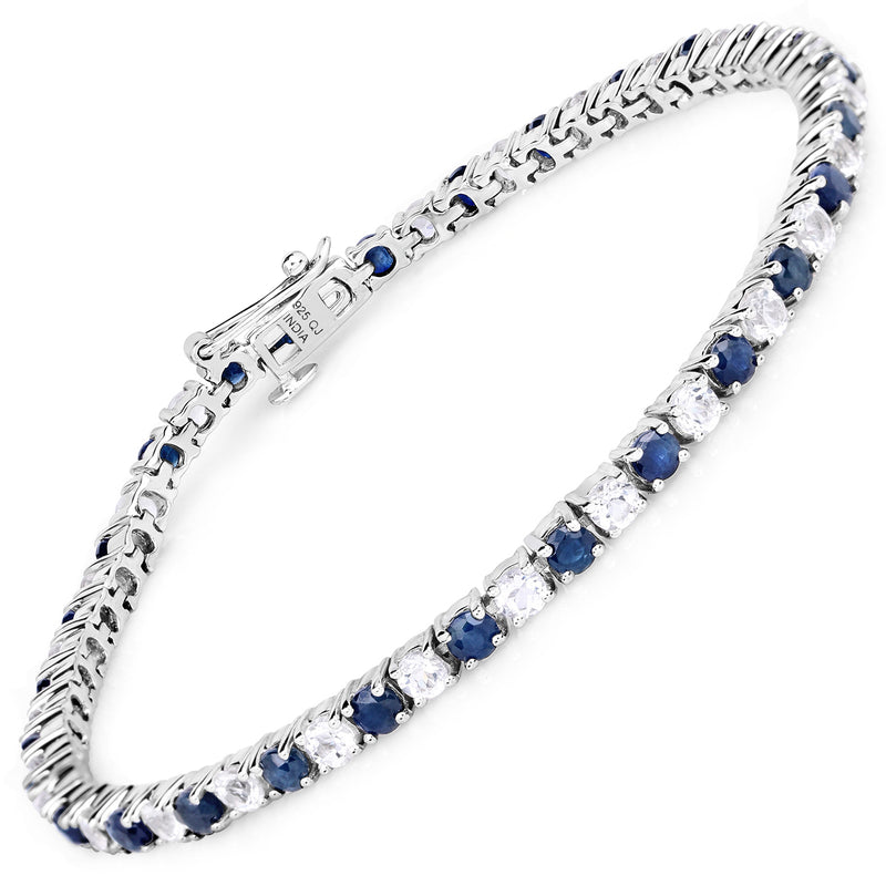 6.87 ct. t.w. Blue Sapphire and White Topaz Bracelet in Sterling Silver