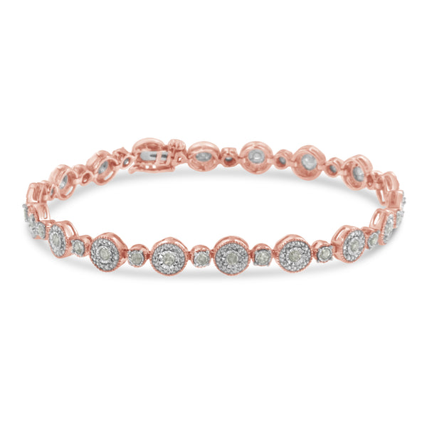 10k Rose Gold Plated .925 Sterling Silver 1 1/3 cttw Miracle Plate Set Diamond Alternating Link Bracelet (I-J Color, I3 Clarity) -7"