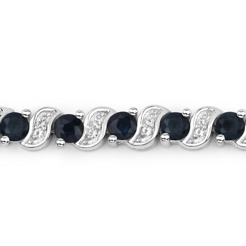 1.16 Carat Genuine Blue Sapphire and White Topaz .925 Sterling Silver Bracelet