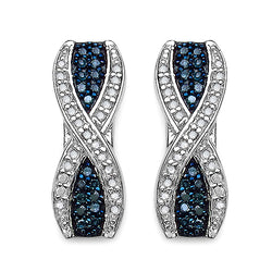 0.47 Carat Genuine Blue Diamond & White Diamond .925 Sterling Silver Earrings