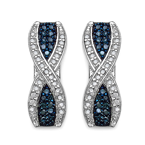 0.47 Carat Genuine Blue Diamond & White Diamond .925 Sterling Silver Earrings