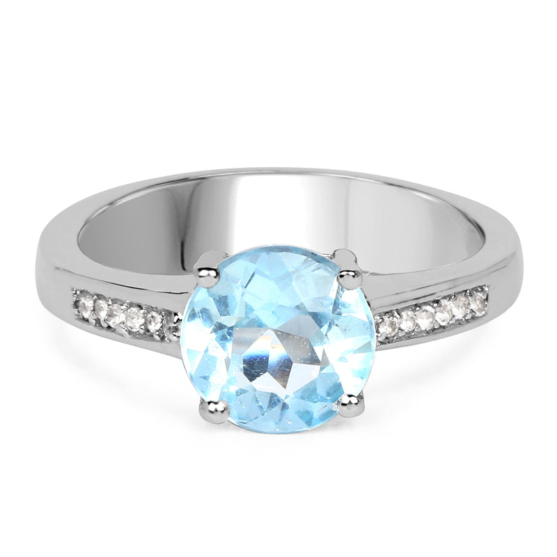 2.31 Carat Genuine Blue Topaz and White Topaz .925 Sterling Silver Ring