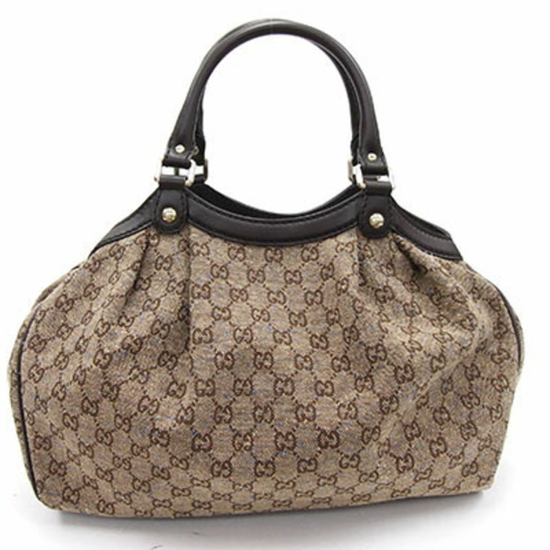 Gucci Handbag GG Canvas Sookie 211944 Brown Dark Leather Womens Tote Bag