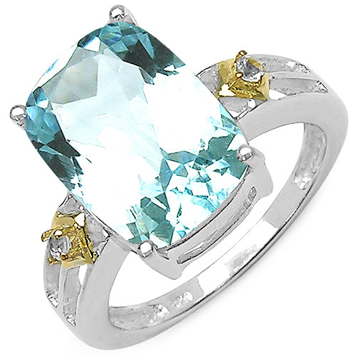 Two Tone Plated 7.41 Carat Genuine Blue Topaz & White Topaz .925 Sterling Silver Ring