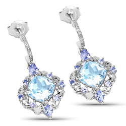 5.58 Carat Genuine Blue Topaz and Tanzanite .925 Sterling Silver Earrings