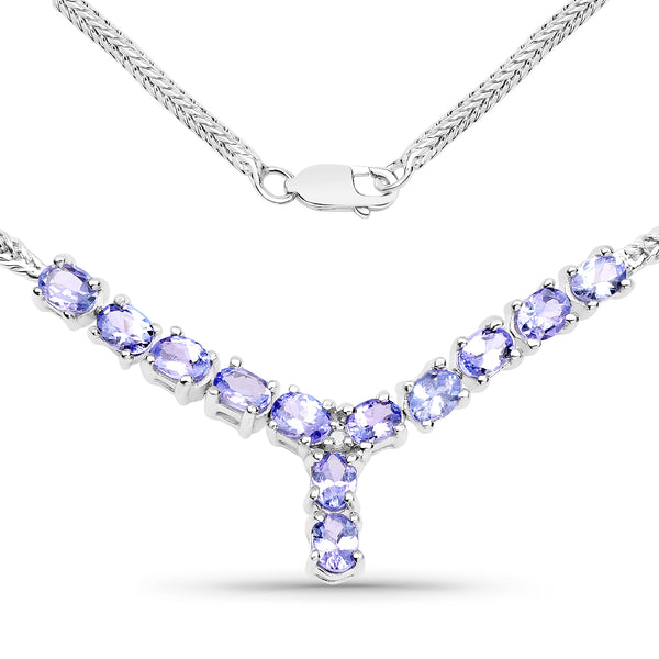 2.05 Carat Genuine Tanzanite and White Diamond .925 Sterling Silver Necklace