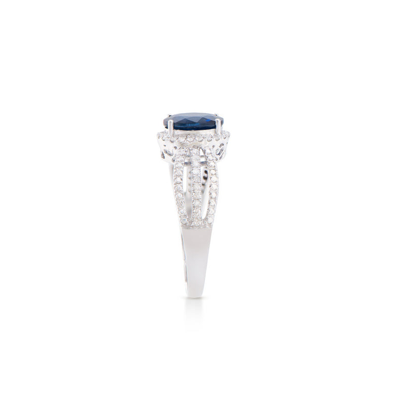 1.68 CTS CERTIFIED DIAMONDS & BLUE SAPPHIRE 14K WHITE GOLD DESIGNER RING SIZE 7.5