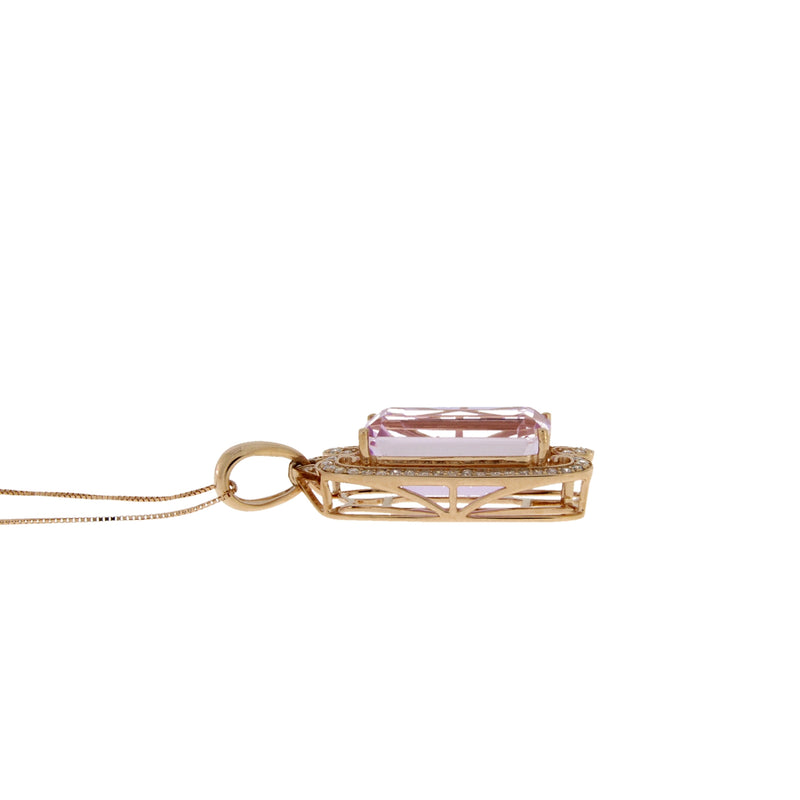 10.77ct Kunzite Diamond Fashion Pendants 14KT Rose Gold