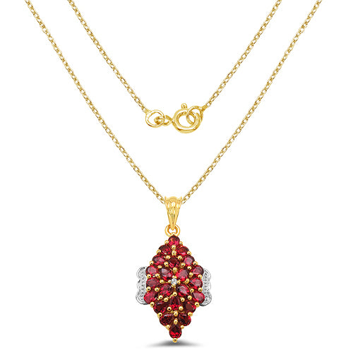14K Yellow Gold Plated 4.42 Carat Genuine Rhodolite & White Topaz .925 Sterling Silver Pendant