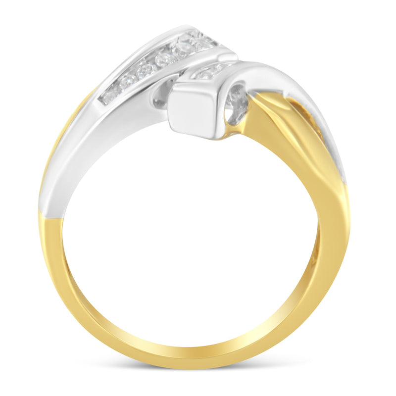 10K Two Toned Channel-Set Diamond Bypass Ring (1/4 cttw, I-J Color, I2 Clarity)