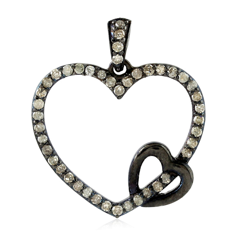 Pave Diamond 925 Sterling Silver Heart Shape Pendant Fashion Jewelry