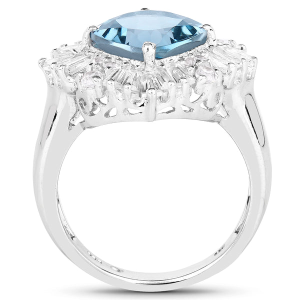 5.19 Carat Genuine London Blue Topaz & White Topaz .925 Sterling Silver Ring