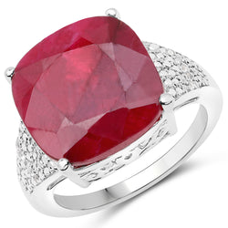 14.47 Carat Dyed Ruby and White Topaz .925 Sterling Silver Ring