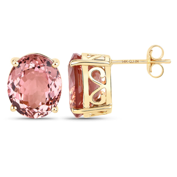 10.16 Carat Genuine Baby Pink Tourmaline 14K Yellow Gold Earrings