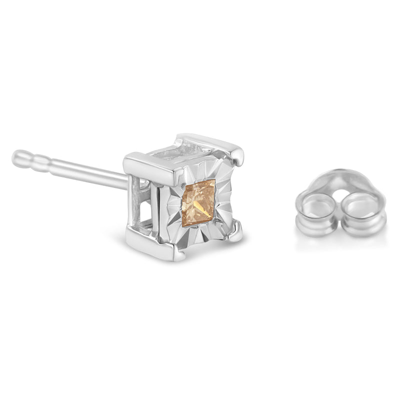 .925 Sterling Silver 3/8 Cttw Princess-Cut Square Diamond Solitaire Miracle-Plate Stud Earrings (K-L Color, I1-I2 Clarity)