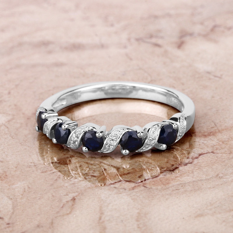 0.64 Carat Genuine Blue Sapphire and White Topaz .925 Sterling Silver Ring