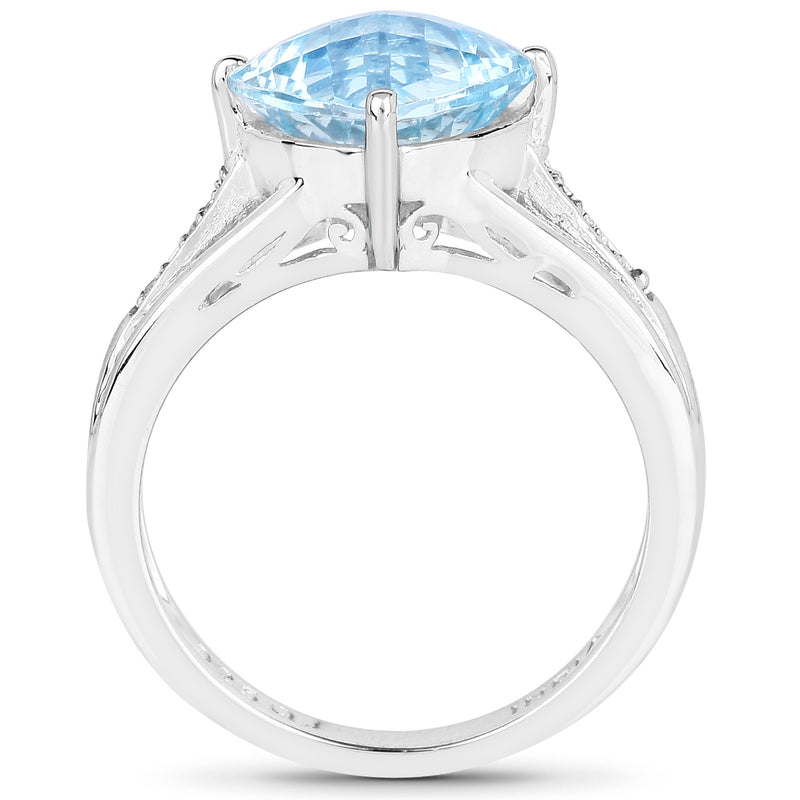 3.04 Carat Genuine Blue Topaz and White Topaz .925 Sterling Silver Ring