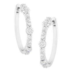 .925 Sterling Silver 1/4 cttw Alternating Prong and Miracle Set Round-cut Diamond Hoop Earring (I-J Color, I2-I3 Clarity)