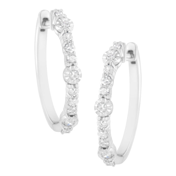 .925 Sterling Silver 1/4 cttw Alternating Prong and Miracle Set Round-cut Diamond Hoop Earring (I-J Color, I2-I3 Clarity)