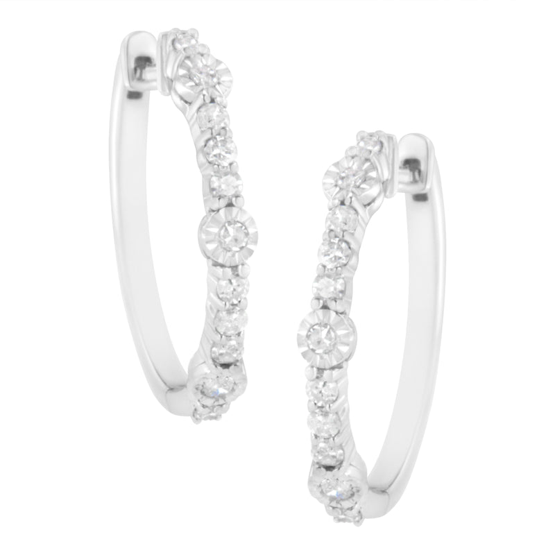 .925 Sterling Silver 1/4 cttw Alternating Prong and Miracle Set Round-cut Diamond Hoop Earring (I-J Color, I2-I3 Clarity)