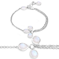 5.86 Carat Genuine White Rainbow Moonstone .925 Sterling Silver Bracelet