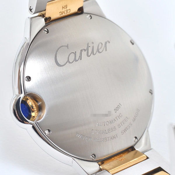 Cartier Baron Blue LM Combination Silver Dial K18YG Stainless Steel Automatic W69009Z3 Mens Watch