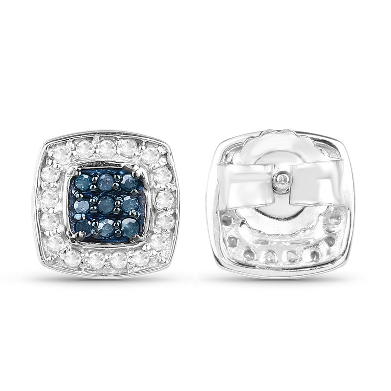 0.27 Carat Genuine Blue Diamond & White Diamond .925 Sterling Silver Earrings