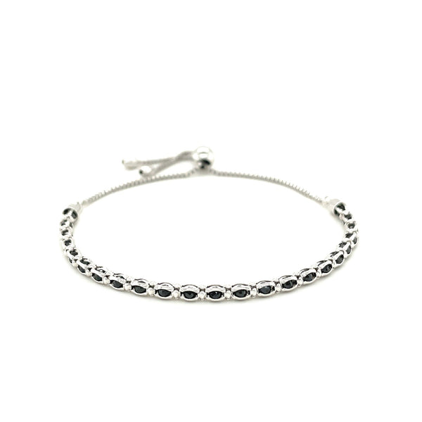 Sterling Silver 9 1/4 inch Adjustable Bracelet with Black Cubic Zirconias