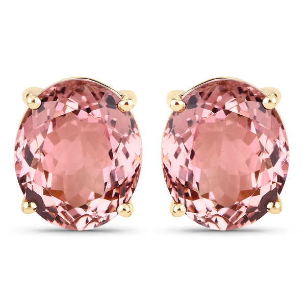 10.16 Carat Genuine Baby Pink Tourmaline 14K Yellow Gold Earrings