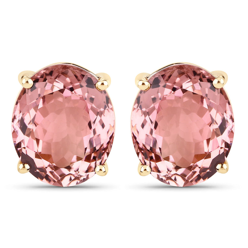 10.16 Carat Genuine Baby Pink Tourmaline 14K Yellow Gold Earrings