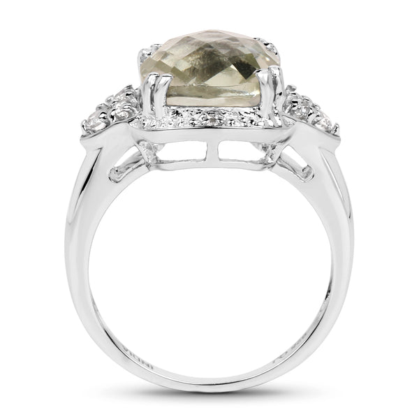 3.58 Carat Genuine Green Amethyst and White Topaz .925 Sterling Silver Ring