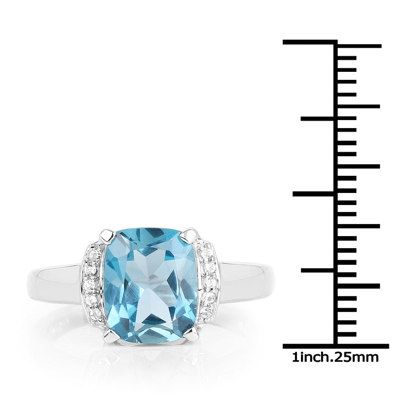 3.55 Carat Genuine London Blue Topaz & White Topaz .925 Sterling Silver Ring