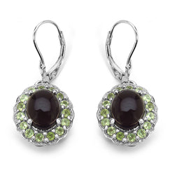 6.85 Carat Genuine Smoky Quartz & Peridot .925 Sterling Silver Earrings