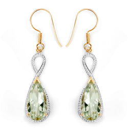 14K Yellow Gold Plated 10.10 Carat Genuine Green Amethyst .925 Sterling Silver Earrings