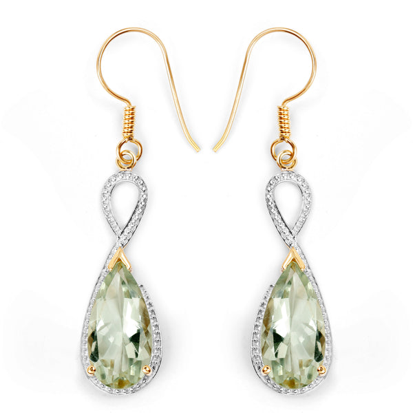 14K Yellow Gold Plated 10.10 Carat Genuine Green Amethyst .925 Sterling Silver Earrings