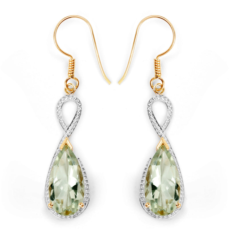 14K Yellow Gold Plated 10.10 Carat Genuine Green Amethyst .925 Sterling Silver Earrings