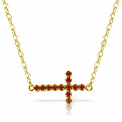 0.3 Carat 14K Solid Yellow Gold Horizontal Cross Ruby Necklace