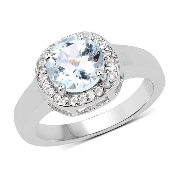 2.37 Carat Genuine Blue Topaz and White Topaz .925 Sterling Silver Ring