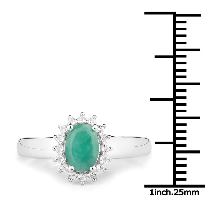 0.89 Carat Genuine Emerald and White Topaz .925 Sterling Silver Ring