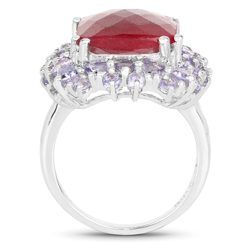 15.13 Carat Dyed Ruby & Tanzanite .925 Sterling Silver Ring