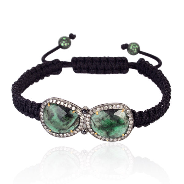 9.90 ct Gemstone Diamond Macrame Bracelet 18 kt Gold 925 Sterling Silver Jewelry