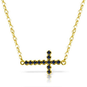 0.3 Carat 14K Solid Yellow Gold Horizontal Cross Sapphire Necklace