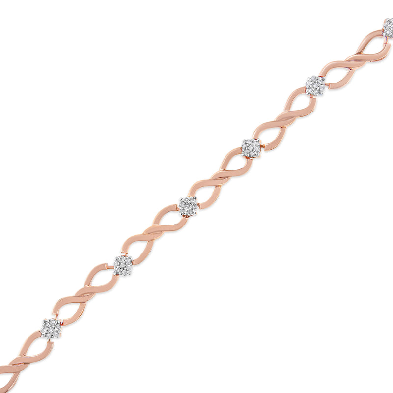 10K Rose Gold 1/2 cttw Diamond Cluster and Infinity Weave Link Bracelet (H-I Color, I2-I3 Clarity) - Size 7"