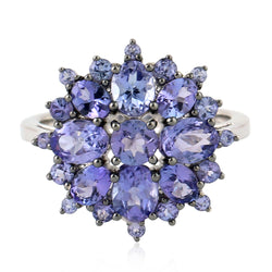 On Sale Blue Tanzanite Gemstone Cluster Ring Sterling Silver Handmade Jewelry
