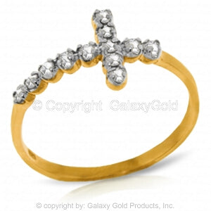 0.18 Carat 14K Solid Yellow Gold Cross Ring Natural Diamond