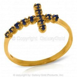 0.3 Carat 14K Solid Yellow Gold Cross Ring Natural Sapphire