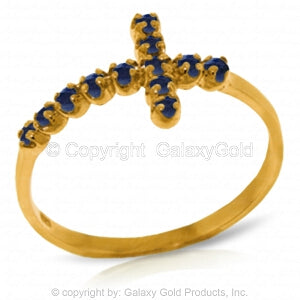 0.3 Carat 14K Solid Yellow Gold Cross Ring Natural Sapphire