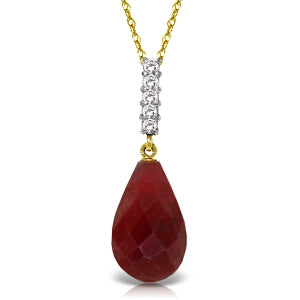 8.88 Carat 14K Solid Yellow Gold Necklace Diamond Briolette Drop Ruby
