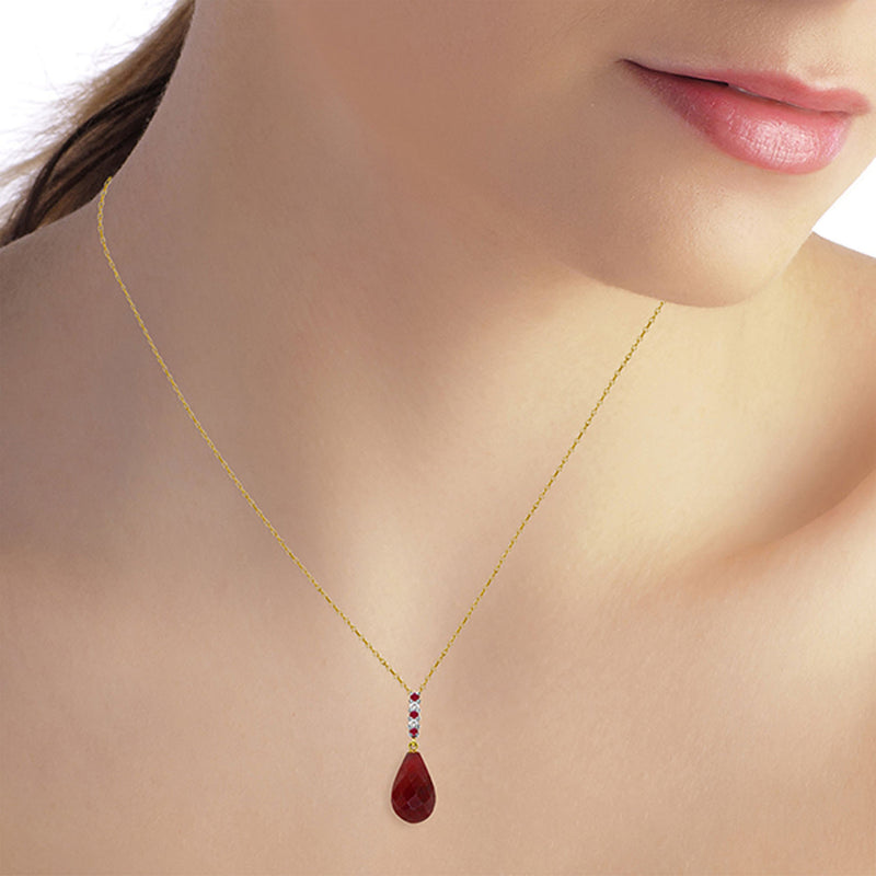 8.95 Carat 14K Solid Yellow Gold Necklace Diamond Briolette Drop Ruby