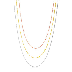 Sterling Silver Three Toned Three Strand Fine Chain Necklace